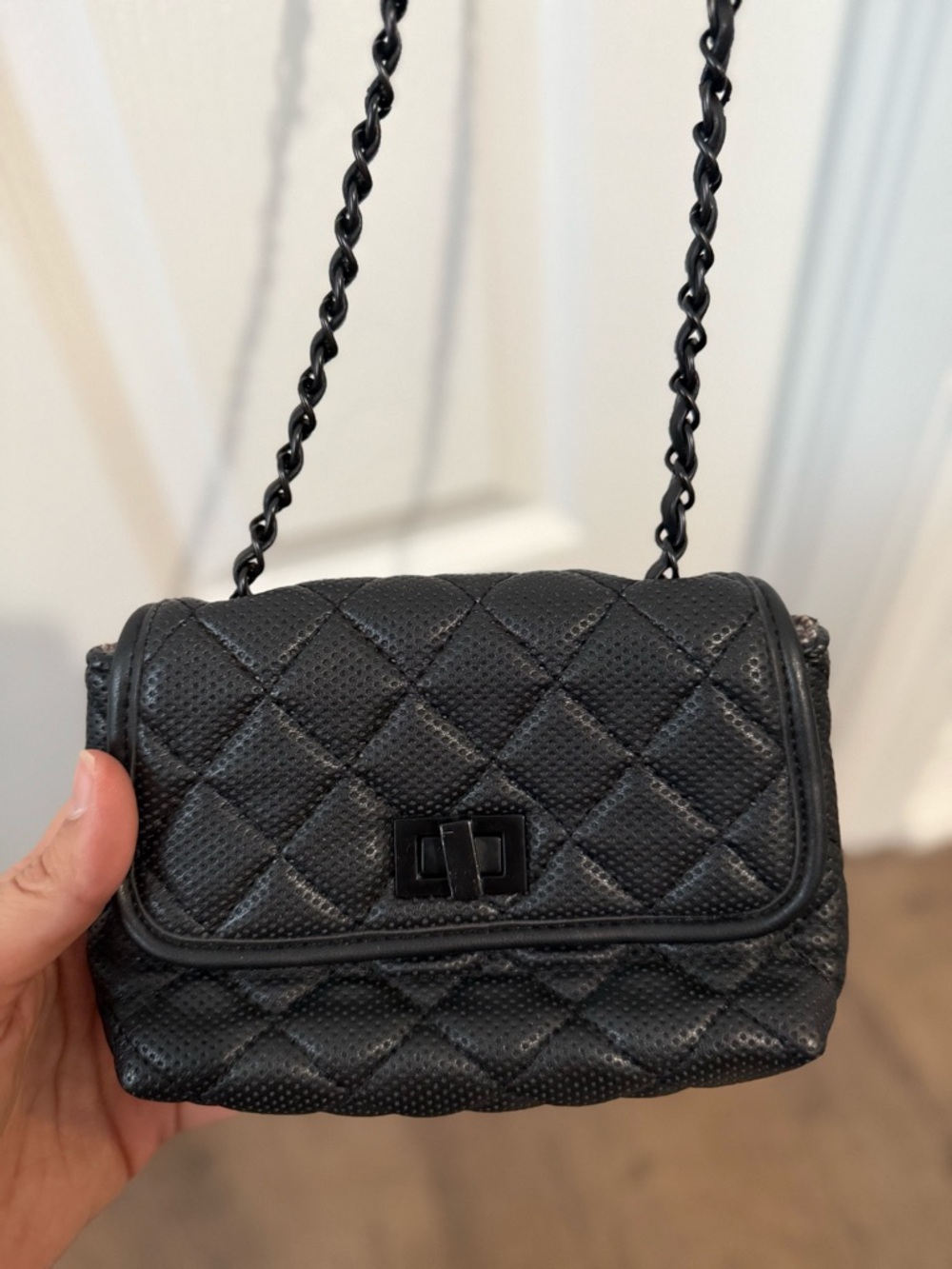 Steve Madden Black Quilted Mini Crossbody with Chain Strap